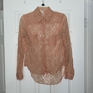 Sheer Floral Button Down Blouse